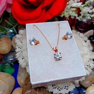 Beautiful Rose Gold Over 925 Sterling Silver Necklace With Matching Earrings 18"